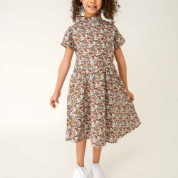 Robe fille à motif fleuri en Liberty Fabrics qualité coton et laine (lantana) Libby flowers