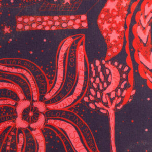 Tissu liberty avec des fleurs rouges sur un fond noir